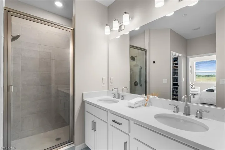 Primary bathroom with dual vanity