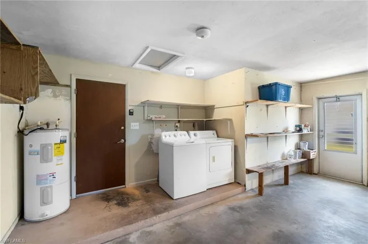 Laundry room with hookup for an electric dryer, washing machine and clothes dryer, and electric water heater