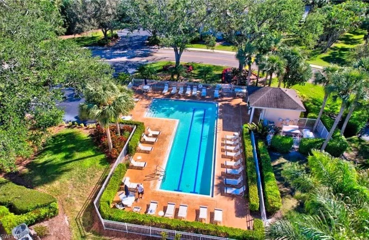 Aerial view of a pool