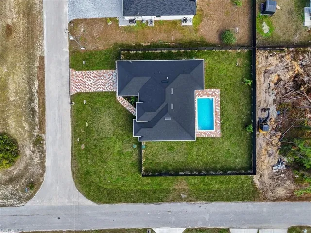 Aerial view of a pool