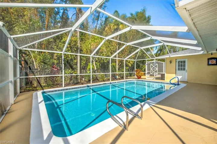 Outdoor pool with a patio and a lanai