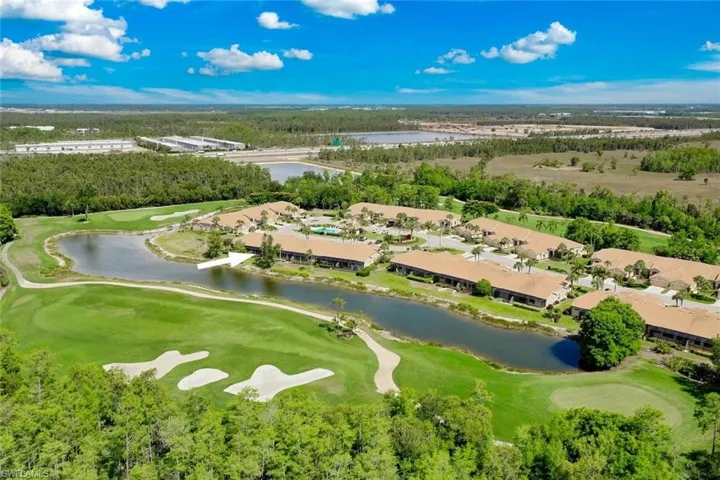 Aerial view of a large body of water and a golf club