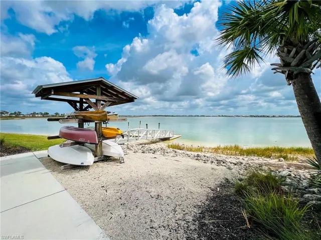 Water view with a dock
