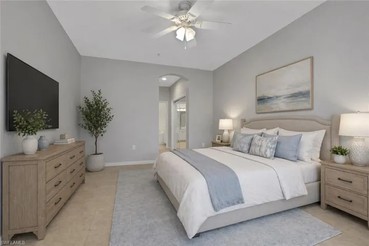 Virtually staged primary bedroom