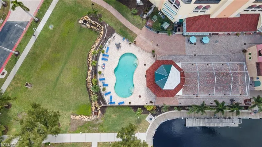 Bird's eye view of a pool area