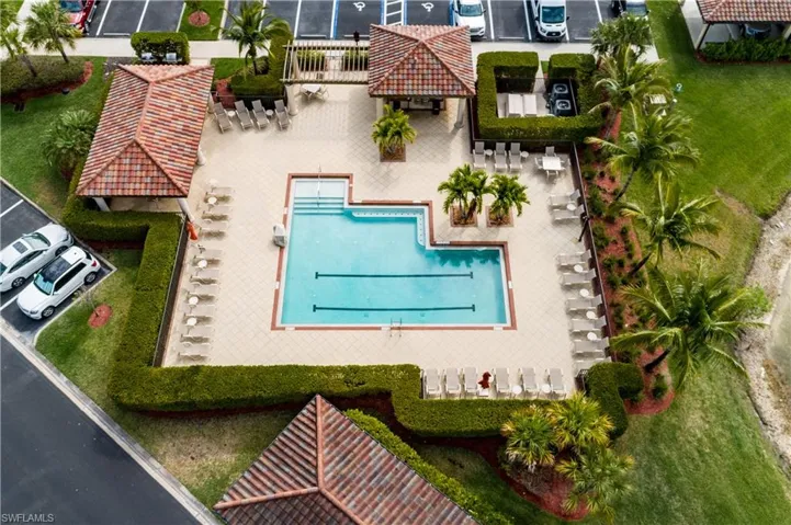 Drone / aerial view of a pool area