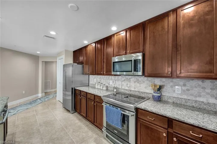 Stainless appliances polish off the modern coastal vibe.
