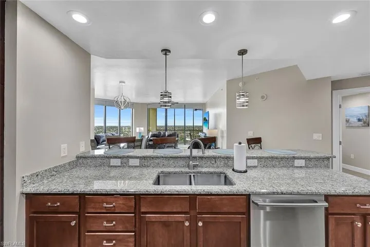 The pendant lights and sink faucet are new!