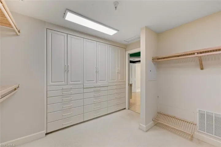 Walk in closet with light carpet