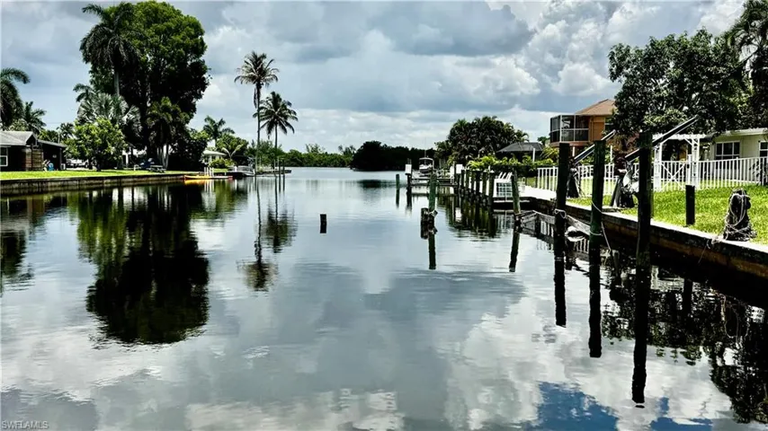 View from dock.  The river is visible at the end of this short canal