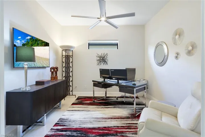 Tiled office space with ceiling fan