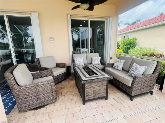 View of patio / terrace featuring ceiling fan and an outdoor hangout area