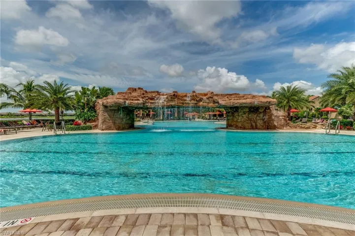 Resort pool with waterfall