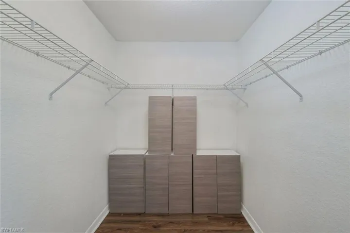 Spacious closet with dark wood-type flooring