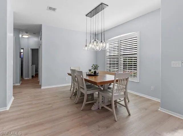 Dining room with light wood-style flooring