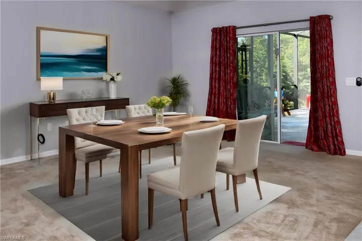 Dining space featuring carpet