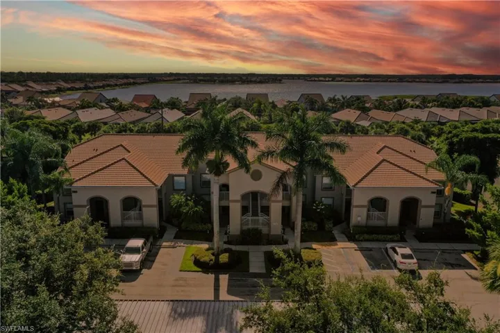 Aerial view at dusk with a water view