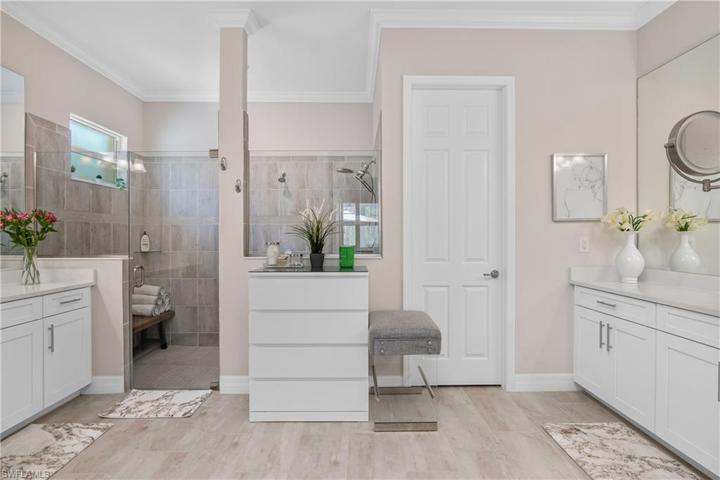Master bathroom has his and her vanities.