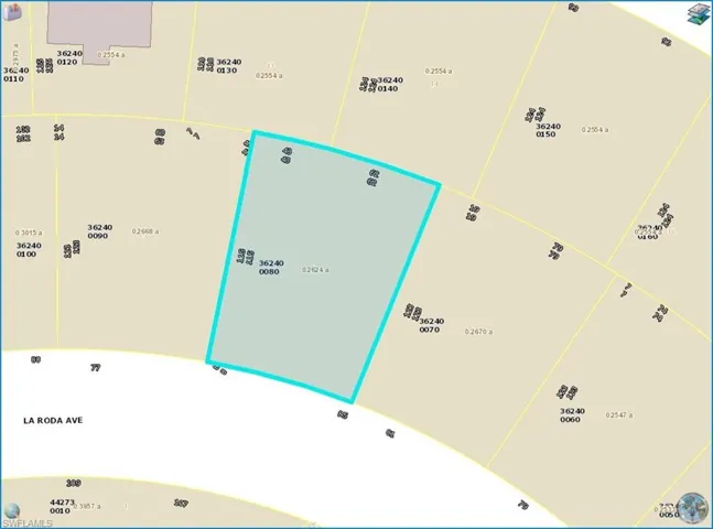 Lee County Property Appraiser GeoView parcel map. Approximate acreage and dimensions; not a survey.