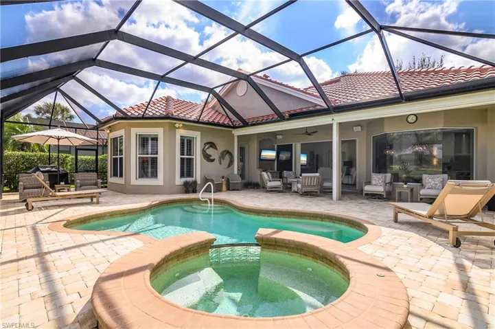 Covered Propane grill upper left, heated pool and spa recently refinished