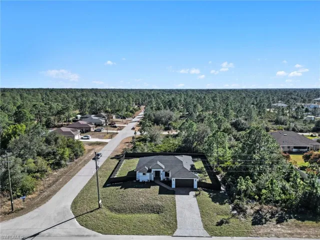 Aerial view highlighting corner lot location