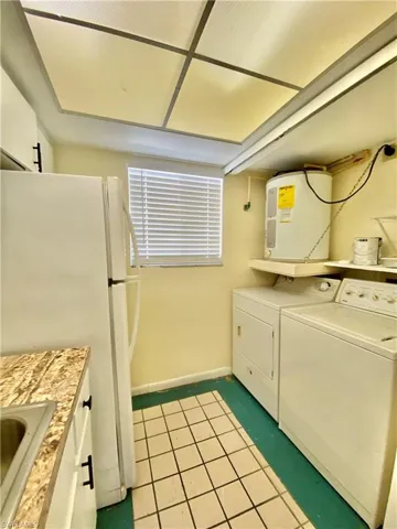 Laundry room with a sink and electric water heater