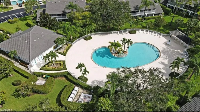 Drone / aerial view of a pool area