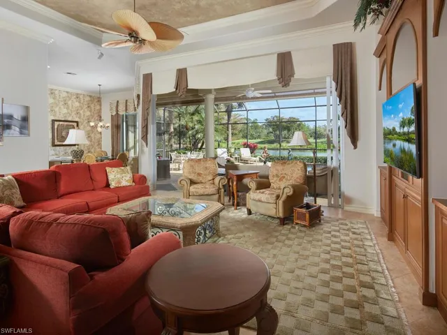 Blends seamlessly to the outdoors with its sliding glass doors.  This view is stunning