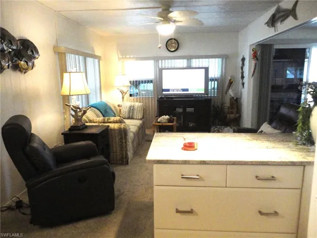 Living room featuring ceiling fan