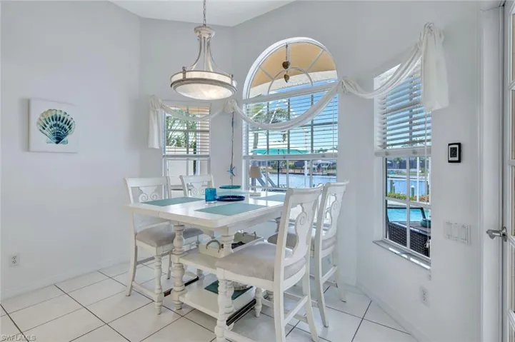 Dining space featuring view of the canal