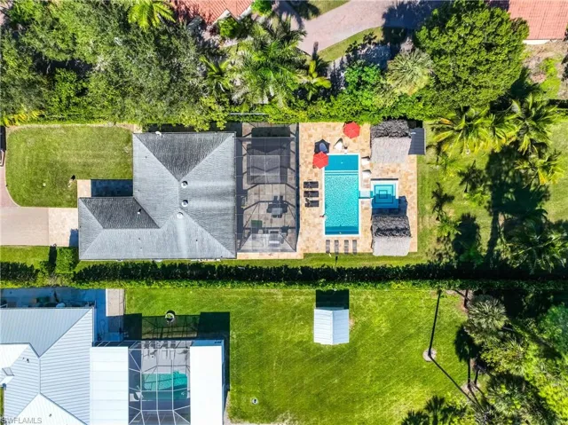 Aerial view of a pool