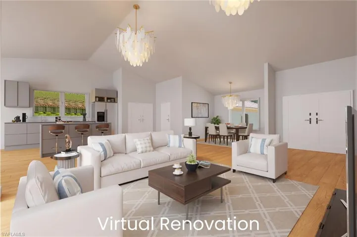 Virtual Renovation and virtual staging - Great Room, Kitchen and Dining