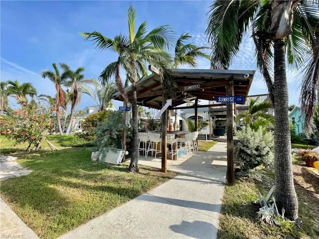 Covered bar area in the backyard on the canal