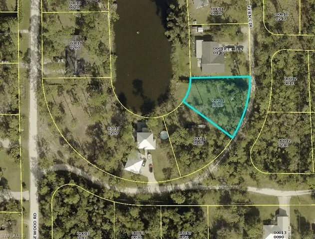 Aerial overview of property's location with property parcel outlined