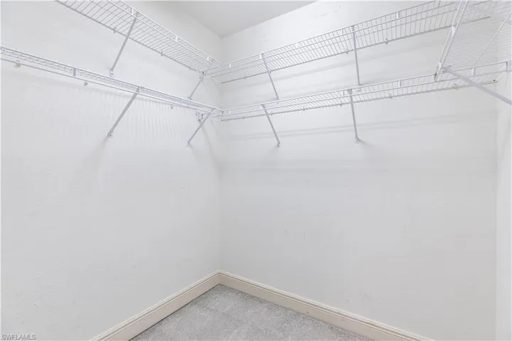 Walk in closet featuring light carpet