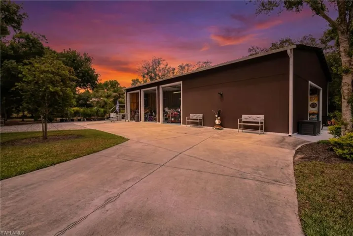 Pole Barn with four garage access points.