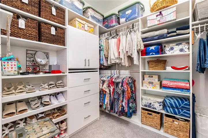 Walk in closet with light carpet