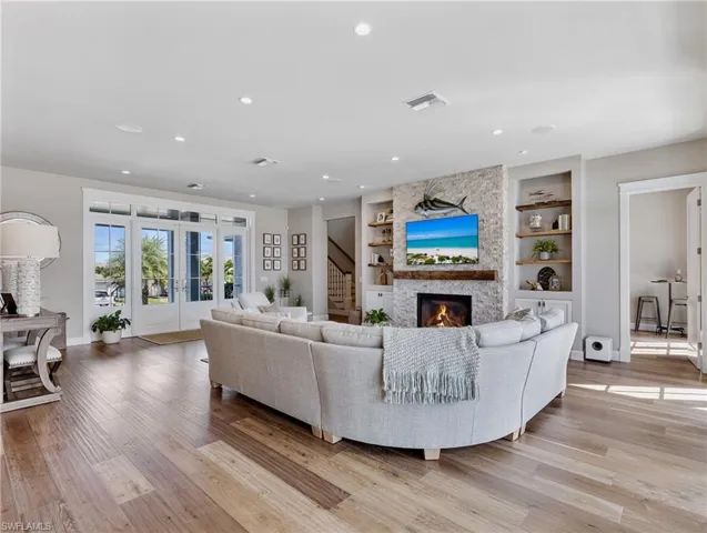 Stone accented, gas fireplace