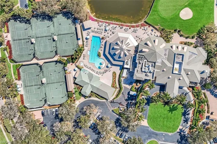 Drone / aerial view of a pool