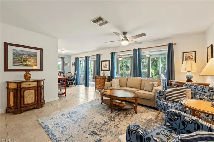 Lots of light comes through from the sliding glass doors.