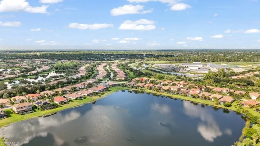 Aerial perspective showcasing a residential area with multiple single-story homes