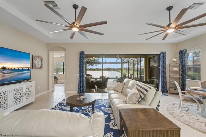 Tray ceiling with dual ceiling fans