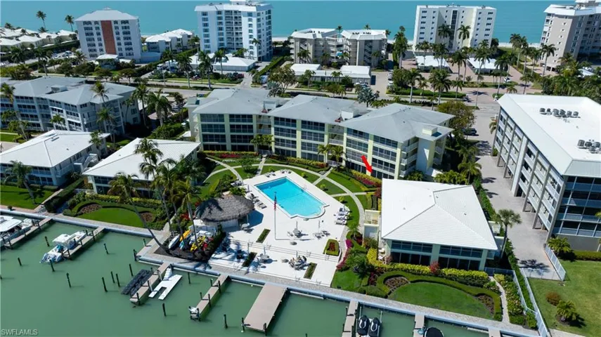 Aerial view of complex  on the bay