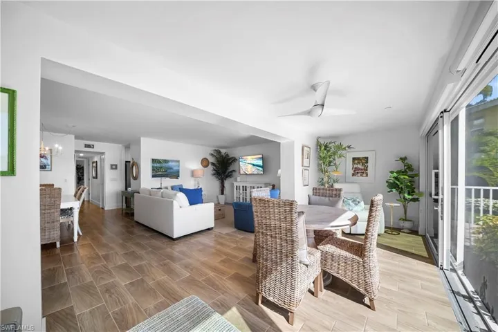 Open living, dining and sunroom