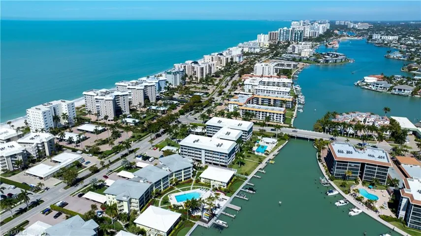 aerial view of Jennifer Shores on Moorings Bay flanked by the Gulf of Mexico