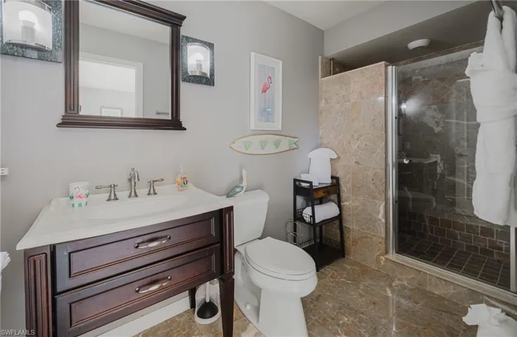 Primary Bathroom with vanity and walk-in shower