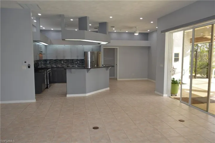 Living area looking into the kitchen
