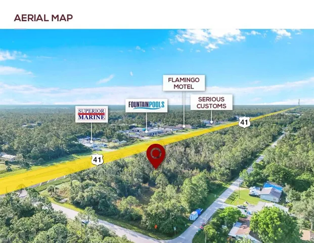 Aerial overview of property's location with a forest