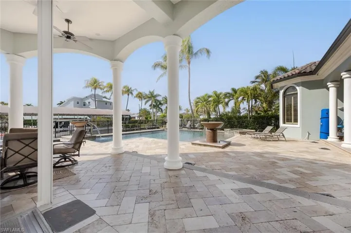 Pool deck with 3 fountains spilling into pool.  Very tranquil you won't want to leave.