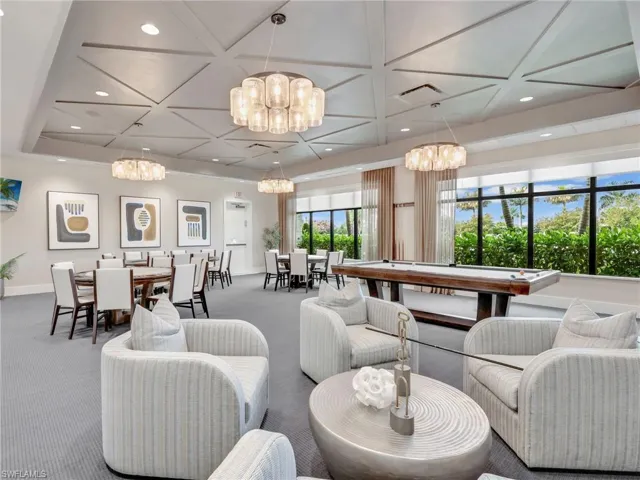 Common area with coffered ceiling and recessed lighting